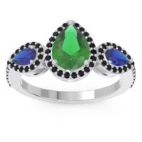 Emerald Ring In Palladium With Blue Sapphire And Black Onyx Varsana Pear Three-stone Ring