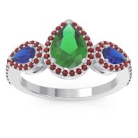 Emerald Ring In Palladium With Blue Sapphire And Garnet Varsana Pear Three-stone Ring