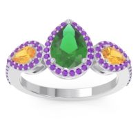 Emerald Ring In Palladium With Citrine And Amethyst Varsana Pear Three-stone Ring