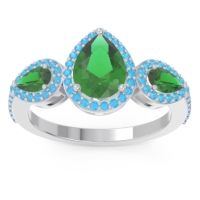 Emerald Ring In Palladium With Swiss Blue Topaz Varsana Pear Three-stone Ring