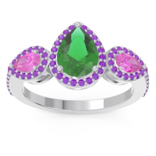 Halo Three Stone Pear Shape Varsana Ring