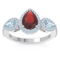 Garnet Ring In 18k White Gold With Aquamarine Varsana Pear Three-stone Ring