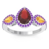 Garnet Ring In Palladium With Citrine And Amethyst Varsana Pear Three-stone Ring