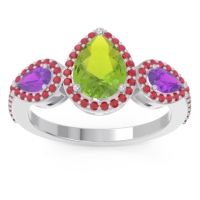 Peridot Ring In Palladium With Amethyst And Ruby Varsana Pear Three-stone Ring