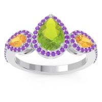 Peridot Ring In Platinum With Citrine And Amethyst Varsana Pear Three-stone Ring
