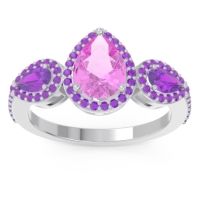 Pink Tourmaline Ring In Palladium With Amethyst Varsana Pear Three-stone Ring