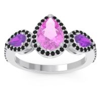 Pink Tourmaline Ring In Palladium With Amethyst And Black Onyx Varsana Pear Three-stone Ring