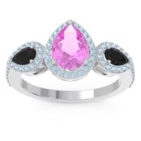 Pink Tourmaline Ring In Palladium With Black Onyx And Aquamarine Varsana Pear Three-stone Ring