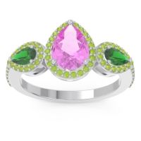 Pink Tourmaline Ring In 14k White Gold With Emerald And Peridot Varsana Pear Three-stone Ring