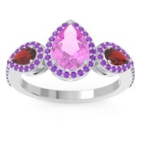 Pink Tourmaline Ring In Palladium With Garnet And Amethyst Varsana Pear Three-stone Ring