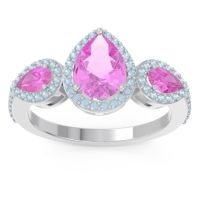 Pink Tourmaline Ring In Palladium With Aquamarine Varsana Pear Three-stone Ring