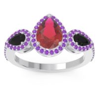 Ruby Ring In Palladium With Black Onyx And Amethyst Varsana Pear Three-stone Ring