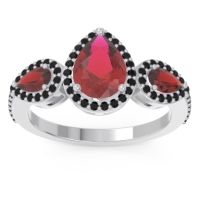 Ruby Ring In 18k White Gold With Garnet And Black Onyx Varsana Pear Three-stone Ring