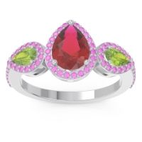 Ruby Ring In Palladium With Peridot And Pink Tourmaline Varsana Pear Three-stone Ring