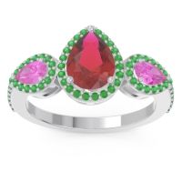 Ruby Ring In Palladium With Pink Tourmaline And Emerald Varsana Pear Three-stone Ring