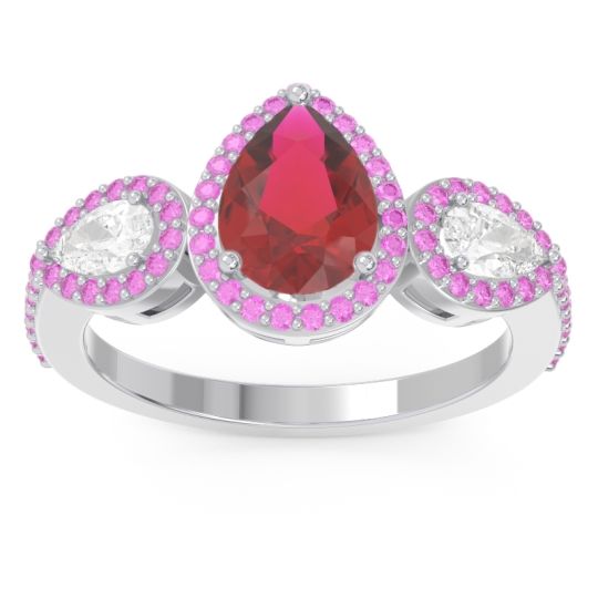 Halo Three Stone Pear Shape Varsana Ring