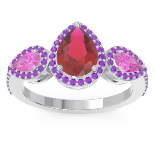 Halo Three Stone Pear Shape Varsana Ring