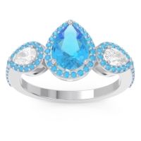 Swiss Blue Topaz Ring In Palladium With Lab Diamond Varsana Pear Three-stone Ring