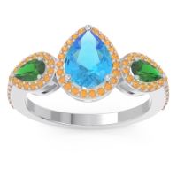 Swiss Blue Topaz Ring In Palladium With Emerald And Citrine Varsana Pear Three-stone Ring