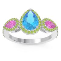 Swiss Blue Topaz Ring In 14k White Gold With Pink Tourmaline And Peridot Varsana Pear Three-stone Ring