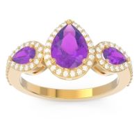 Amethyst Engagement Ring In 14k Yellow Gold With Diamond - Varsana Pear Three-stone Ring