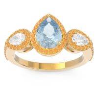 Aquamarine Ring In 18k Yellow Gold With Diamond And Citrine Varsana Pear Three-stone Ring