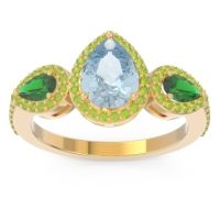 Aquamarine Ring In 18k Yellow Gold With Emerald And Peridot Varsana Pear Three-stone Ring