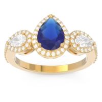 Halo Three Stone Pear Shape Varsana Ring