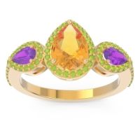 Citrine Ring In 18k Yellow Gold With Amethyst And Peridot Varsana Pear Three-stone Ring