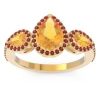 Citrine Ring In 18k Yellow Gold With Garnet Varsana Pear Three-stone Ring