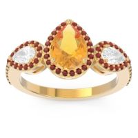 Citrine Ring In 14k Yellow Gold With Diamond And Garnet Varsana Pear Three-stone Ring