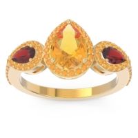 Citrine Ring In 18k Yellow Gold With Garnet Varsana Pear Three-stone Ring