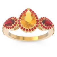 Halo Three Stone Pear Shape Varsana Ring