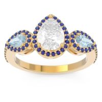 Lab Diamond Ring In 14k Yellow Gold With Aquamarine And Blue Sapphire Varsana Pear Three-stone Ring