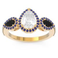 Diamond Ring In 14k Yellow Gold With Black Onyx And Blue Sapphire Varsana Pear Three-stone Ring