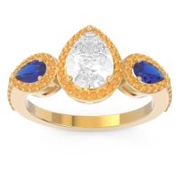 Diamond Ring In 14k Yellow Gold With Blue Sapphire And Citrine Varsana Pear Three-stone Ring