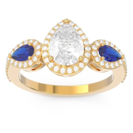 Halo Three Stone Pear Shape Varsana Ring