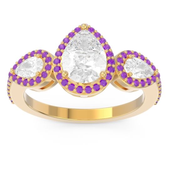 Halo Three Stone Pear Shape Varsana Ring