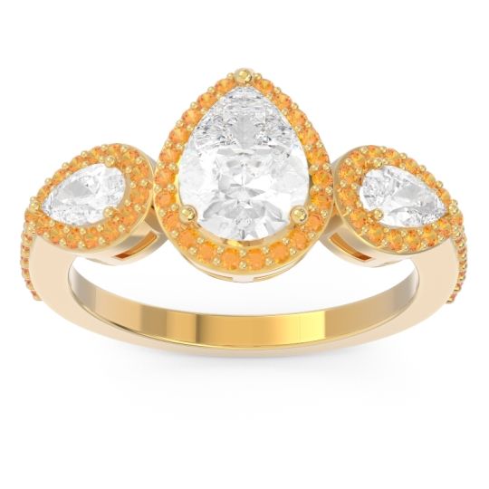 Halo Three Stone Pear Shape Varsana Ring