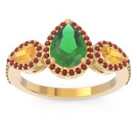 Emerald Ring In 18k Yellow Gold With Citrine And Garnet Varsana Pear Three-stone Ring