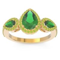 Emerald Ring In 18k Yellow Gold With Peridot Varsana Pear Three-stone Ring