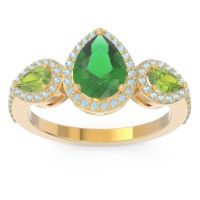 Emerald Ring In 18k Yellow Gold With Peridot And Aquamarine Varsana Pear Three-stone Ring
