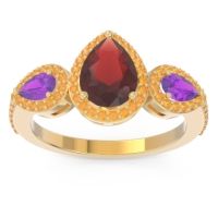 Garnet Ring In 14k Yellow Gold With Amethyst And Citrine Varsana Pear Three-stone Ring