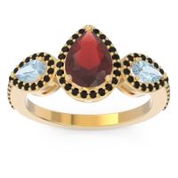 Garnet Ring In 14k Yellow Gold With Aquamarine And Black Onyx Varsana Pear Three-stone Ring
