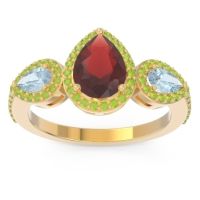 Garnet Ring In 18k Yellow Gold With Aquamarine And Peridot Varsana Pear Three-stone Ring