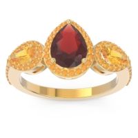 Garnet Ring In 14k Yellow Gold With Citrine Varsana Pear Three-stone Ring