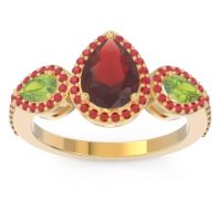 Garnet Ring In 14k Yellow Gold With Peridot And Ruby Varsana Pear Three-stone Ring
