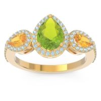 Peridot Ring In 18k Yellow Gold With Citrine And Aquamarine Varsana Pear Three-stone Ring