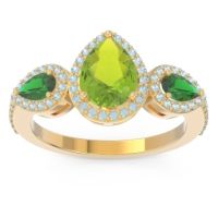 Peridot Ring In 18k Yellow Gold With Emerald And Aquamarine Varsana Pear Three-stone Ring