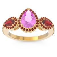 Pink Tourmaline Ring In 18k Yellow Gold With Ruby And Garnet Varsana Pear Three-stone Ring